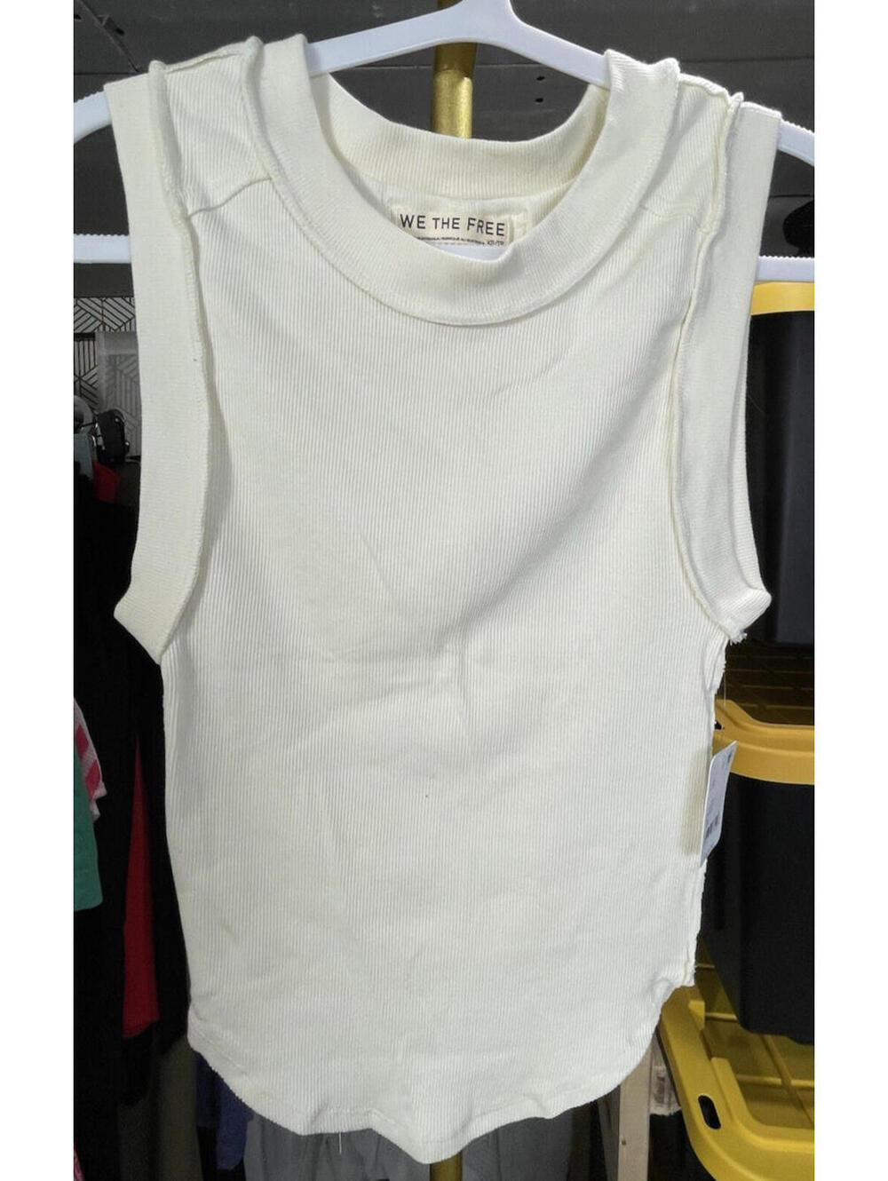 NWT We The Free Free People White Ribbed Muscle Tank Curved Hem XS $38